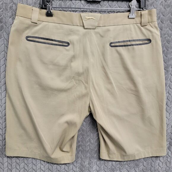 Slazenger Golf Shorts Mens Size 36 Flat Front Polyester Stretch Khaki Tan Active - Picture 8 of 11